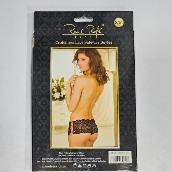 Rene Rofe Crotchless Lace Side Tie Boyleg Pantie - Picture 3 of 8